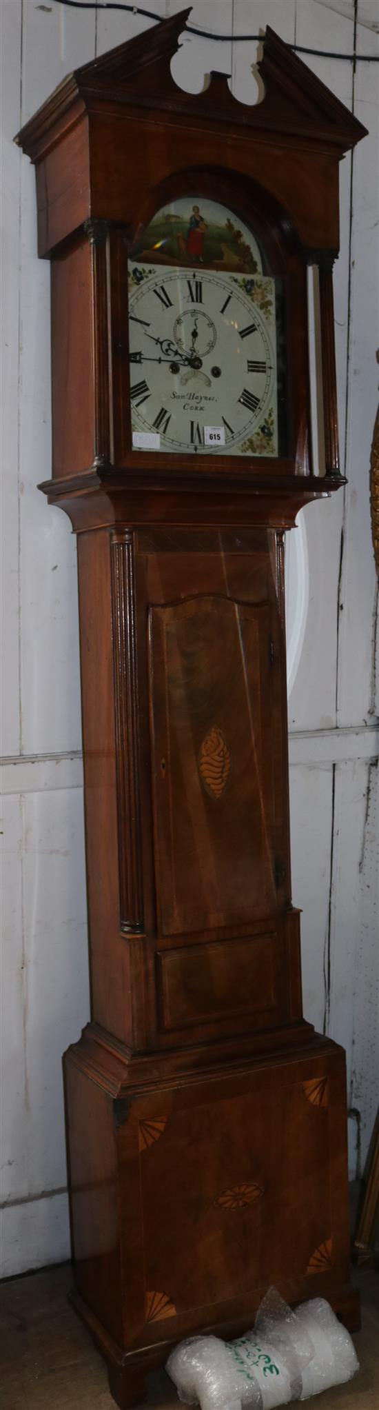 Eight day inlaid mahogany longcase clock by Samuel Haynes, Cork